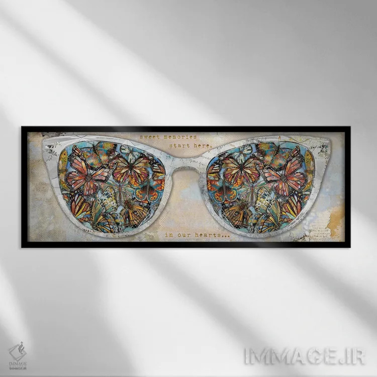 تابلو عینکهای رنگارنگ پروانهای اثر جنیفر لمباین - نمای قابدار مشکی