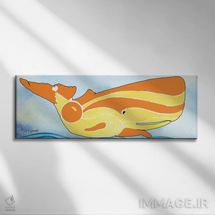 تابلو نهنگ زرد و نارنجی اثر جو لینچ - نمای روبهرو روی دیوار