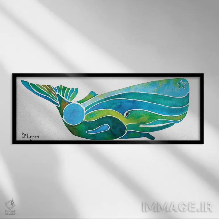 تابلو نهنگ عنبر روی موج اثر جو لینچ - نمای قابدار مشکی