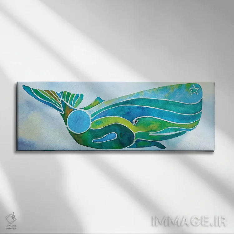 تابلو نهنگ روی پسزمینه اثر جو لینچ - نمای روبهرو روی دیوار