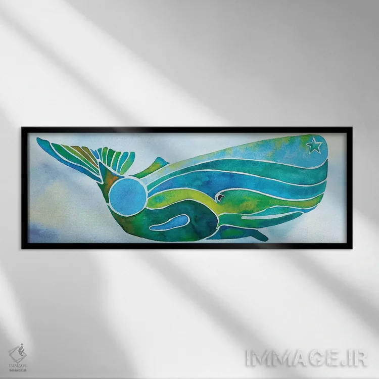 تابلو نهنگ روی پسزمینه اثر جو لینچ - نمای قابدار مشکی