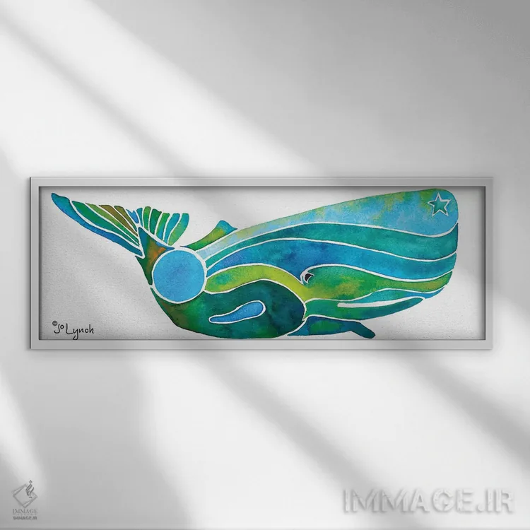تابلو نهنگ عنبر روی موج اثر جو لینچ - نمای قابدار سفید