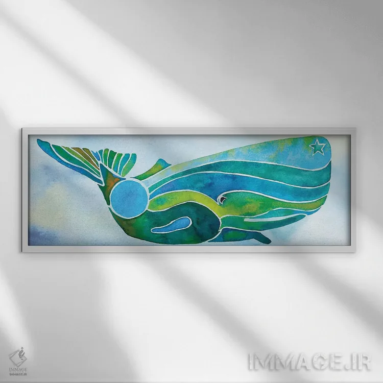 تابلو نهنگ روی پسزمینه اثر جو لینچ - نمای قابدار سفید