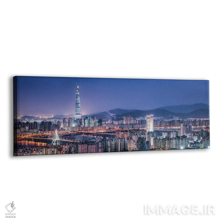 تابلو آسماننمای سئول در شب با نمای برج لوت ورلد اثر یان بکه - نمای پرسپکتیو محصول