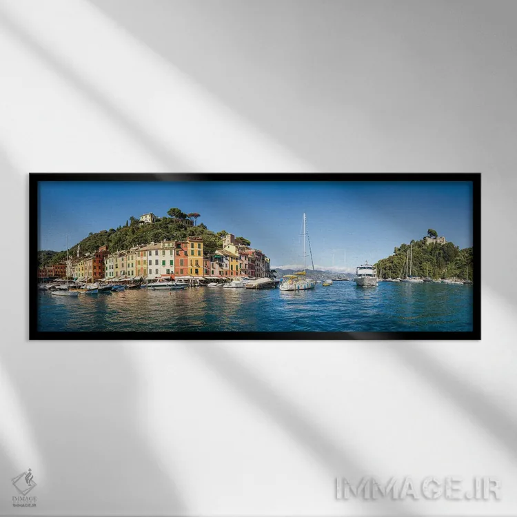 تابلو Liguria, Italy,نمای پانوراما از پورتوفینو، لیگوریا، ایتالیا اثر یان بکه - نمای قابدار مشکی