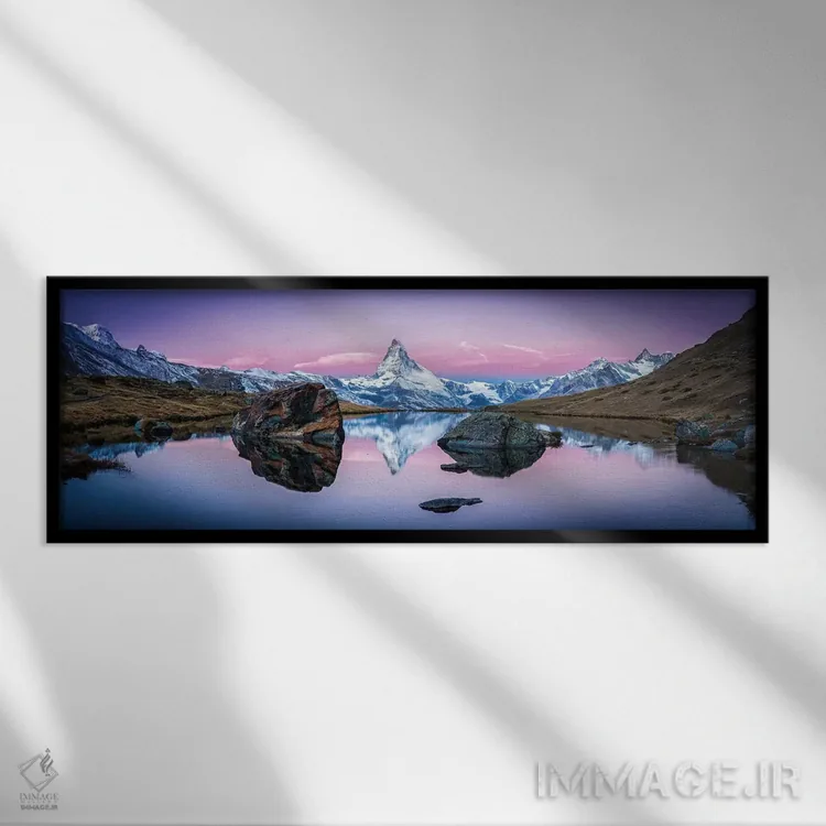 تابلو پانورامای دریاچه استلیزی و کوه ماترهورن در زمستان (سوئیس) اثر یان بکه - نمای قابدار مشکی