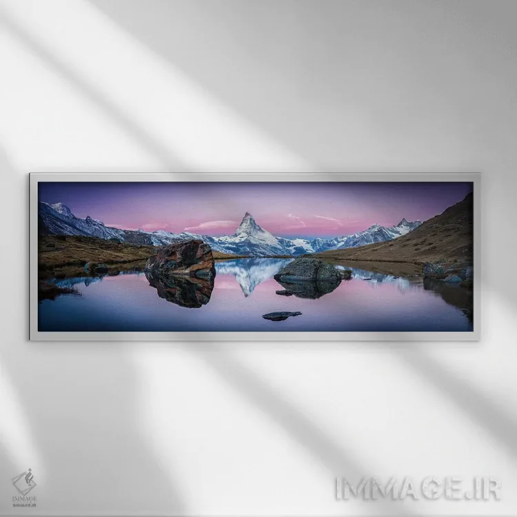 تابلو پانورامای دریاچه استلیزی و کوه ماترهورن در زمستان (سوئیس) اثر یان بکه - نمای قابدار سفید