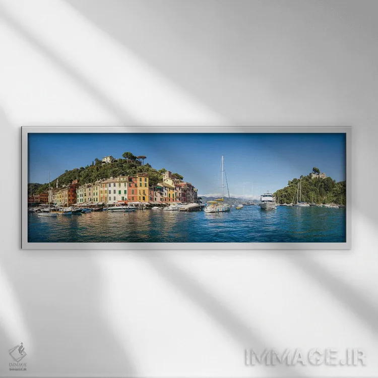 تابلو Liguria, Italy,نمای پانوراما از پورتوفینو، لیگوریا، ایتالیا اثر یان بکه - نمای قابدار سفید