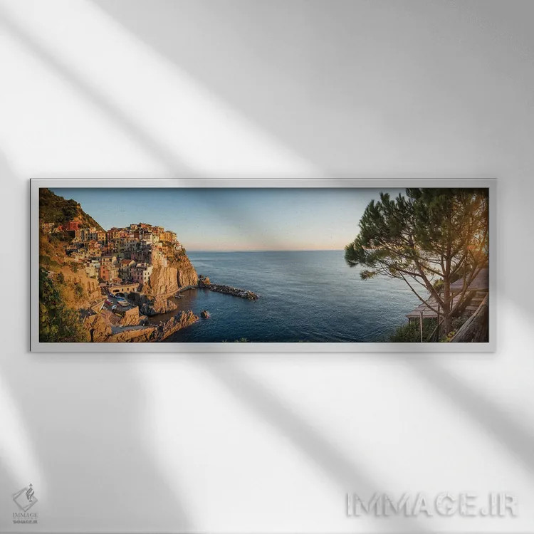 تابلو Cinque Terre Coast, Italy,نمای پانوراما از مانارولا، ساحل چینکو تره، ایتالیا اثر یان بکه - نمای قابدار سفید