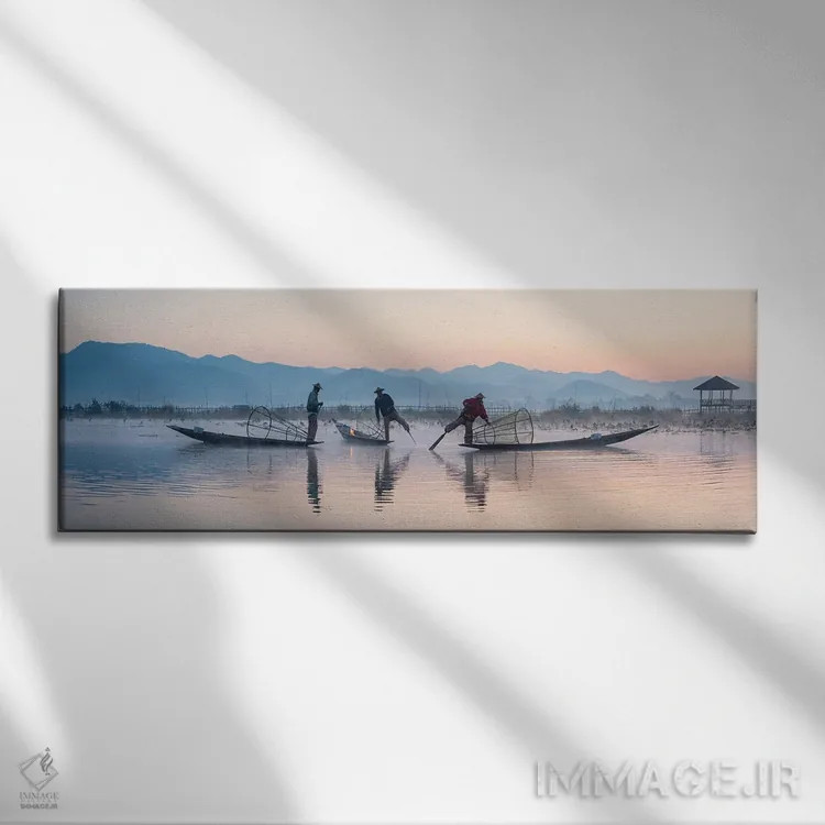 تابلو Inle Lake, Myanmar,ماهیگیران سنتی اینتا، دریاچه اینله، میانمار اثر یان بکه - نمای روبهرو روی دیوار