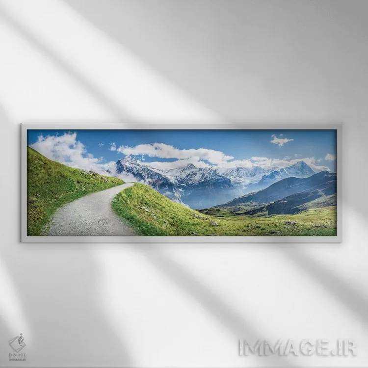 تابلو آلپ سوئیس در نزدیکی گرینلوالد اثر یان بکه - نمای قابدار سفید