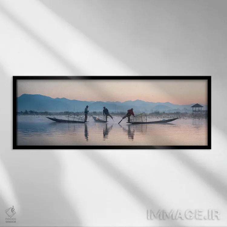 تابلو Inle Lake, Myanmar,ماهیگیران سنتی اینتا، دریاچه اینله، میانمار اثر یان بکه - نمای قابدار مشکی