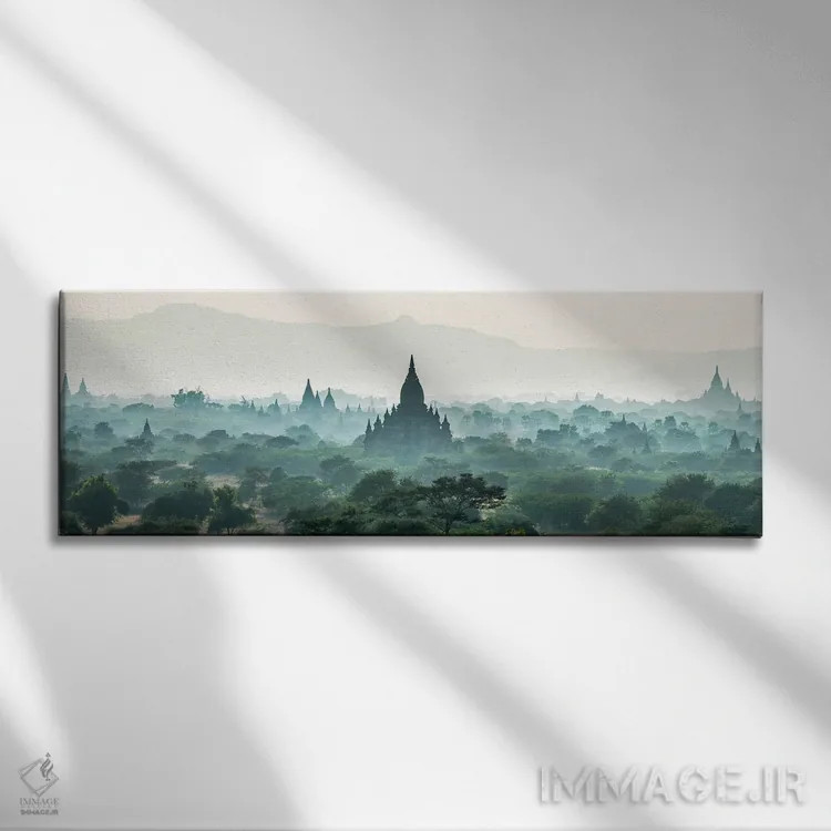 تابلو Myanmar,مه صبحگاهی بر فراز معابد باگان، میانمار اثر یان بکه - نمای روبهرو روی دیوار