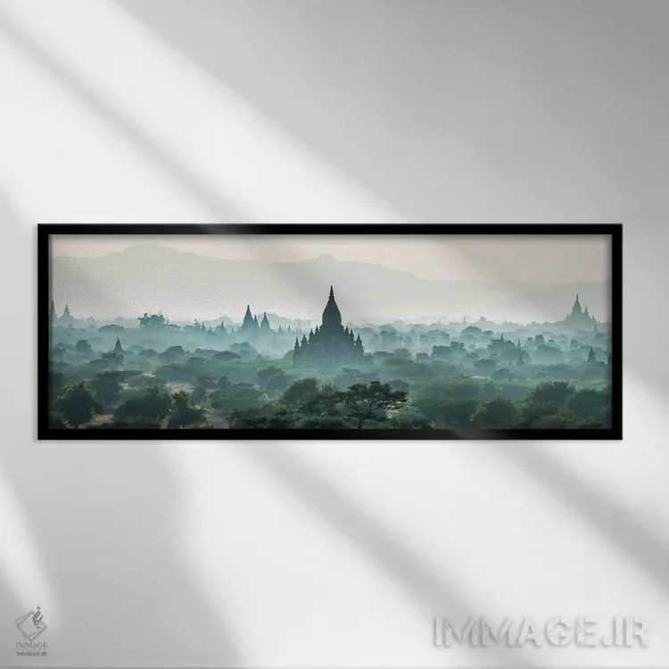 تابلو Myanmar,مه صبحگاهی بر فراز معابد باگان، میانمار اثر یان بکه - نمای قابدار مشکی
