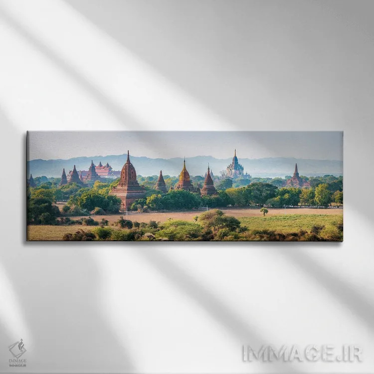 تابلو Myanmar,نمای پانوراما از معابد در باگان قدیم، میانمار اثر یان بکه - نمای روبهرو روی دیوار