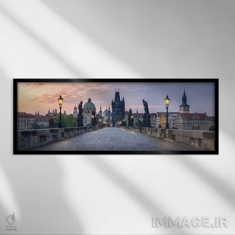 تابلو Czech Republic,نمای پانوراما از پل چارلز در پراگ، جمهوری چک اثر یان بکه - نمای قابدار مشکی