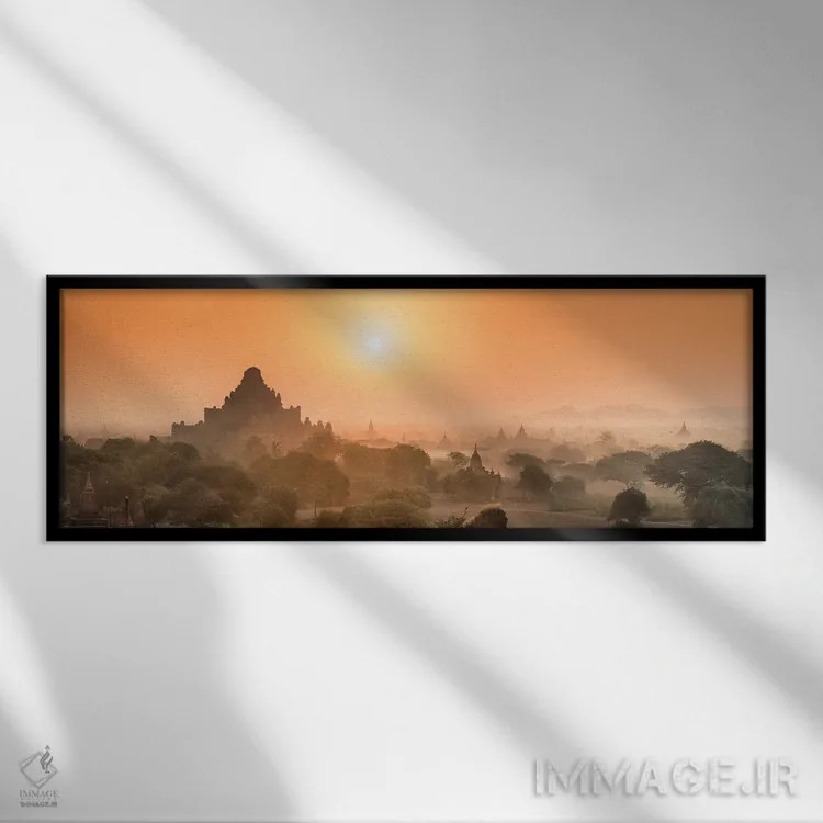 تابلو Bagan, Myanmar,معبد دهامایانگی در زمان طلوع خورشید، باگان، میانمار اثر یان بکه - نمای قابدار مشکی