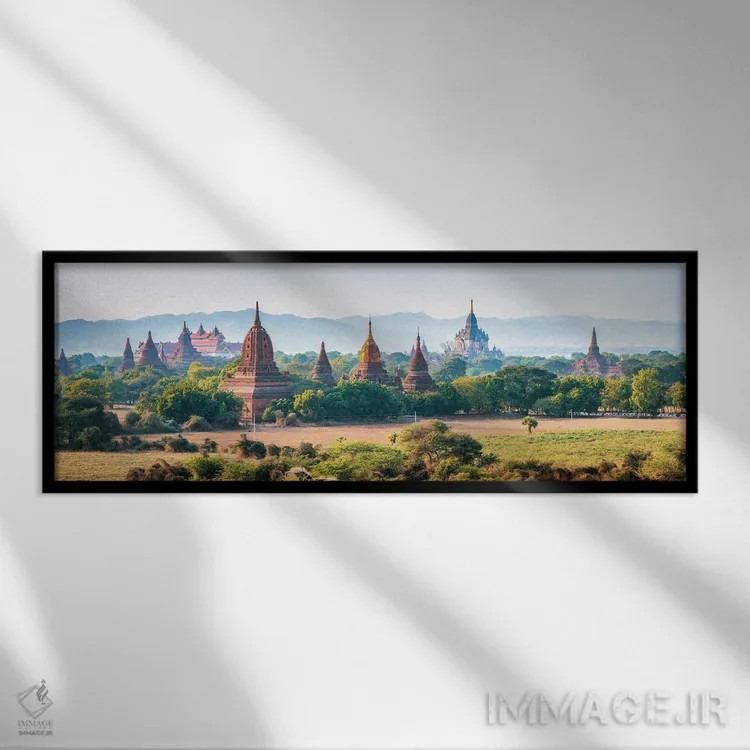 تابلو Myanmar,نمای پانوراما از معابد در باگان قدیم، میانمار اثر یان بکه - نمای قابدار مشکی