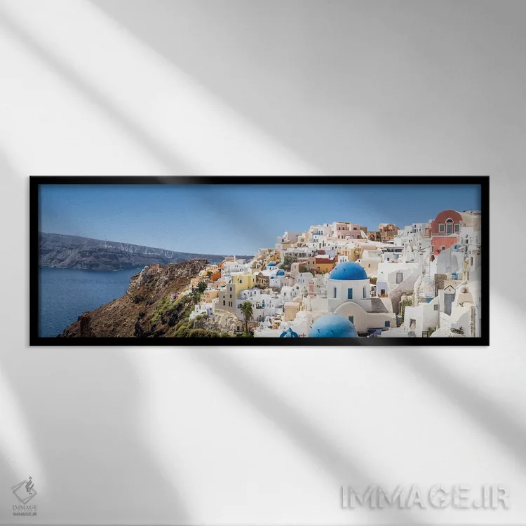تابلو Santorini, Greece,نمای پانوراما از اویا و کالدرا، سانتورینی، یونان اثر یان بکه - نمای قابدار مشکی