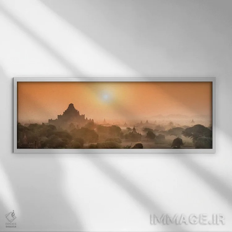 تابلو Bagan, Myanmar,معبد دهامایانگی در زمان طلوع خورشید، باگان، میانمار اثر یان بکه - نمای قابدار سفید