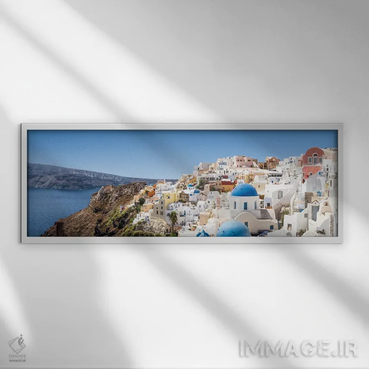 تابلو Santorini, Greece,نمای پانوراما از اویا و کالدرا، سانتورینی، یونان اثر یان بکه - نمای قابدار سفید