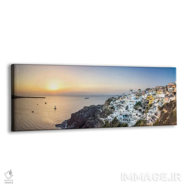 تابلو Santorini, Greece,نمای پانورامای غروب از اویا و کالدرا، سانتورینی، یونان اثر یان بکه - نمای پرسپکتیو محصول
