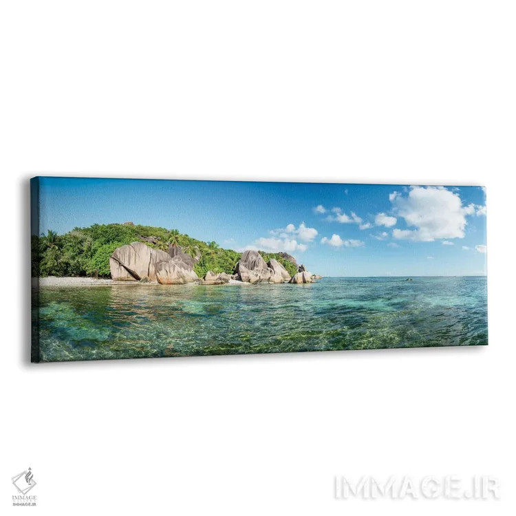 تابلو La Digue, Seychelles,پانورامای ساحل آنسه سورس دارژان، لا دیگ، سیشل اثر یان بکه - نمای پرسپکتیو محصول