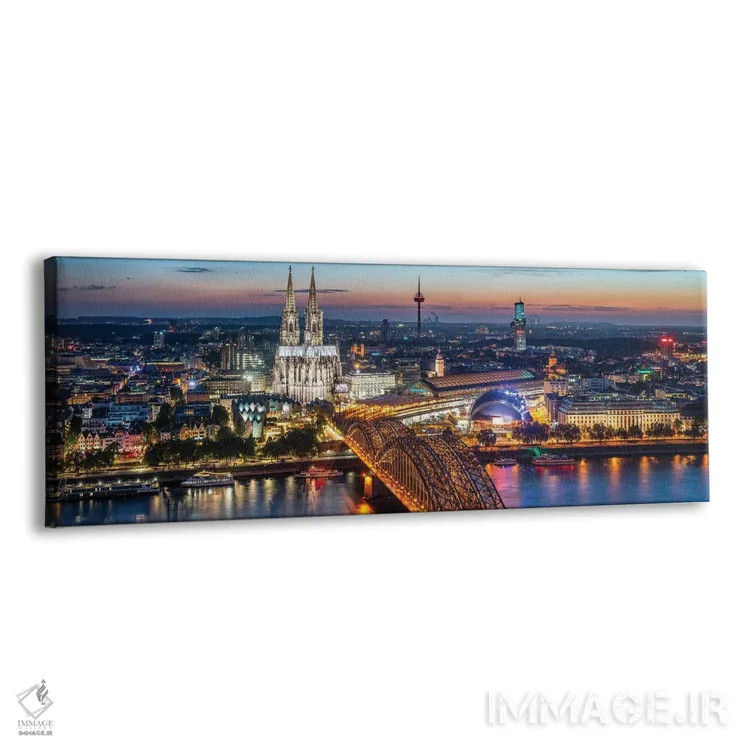 تابلو نمای هوایی از کلن با کلیسای جامع کلن و پل هوهنزولرن در شب اثر یان بکه - نمای پرسپکتیو محصول