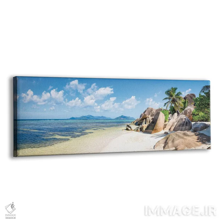 تابلو Seychelles,نمای پانوراما از ساحل آنسه سورس دارژان در جزیره لا دیگ، سیشل اثر یان بکه - نمای پرسپکتیو محصول