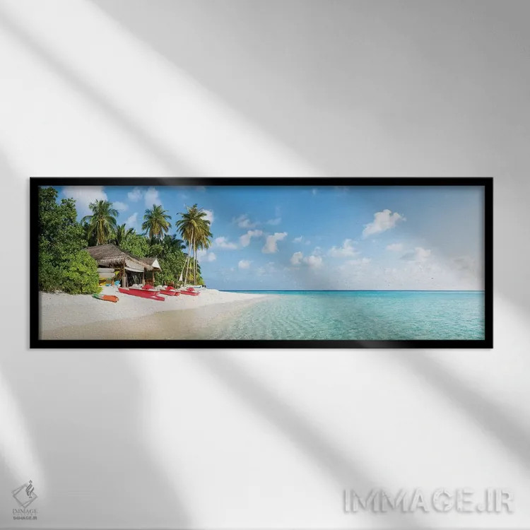 تابلو پانورامای ساحل گرمسیری در مالدیو اثر یان بکه - نمای قابدار مشکی