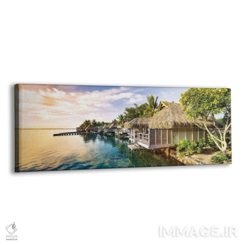 تابلو Moorea Island, French Polynesia,ویلاهای روی آب هنگام غروب، جزیره مورئا، پلینزی فرانسه اثر یان بکه - نمای پرسپکتیو محصول
