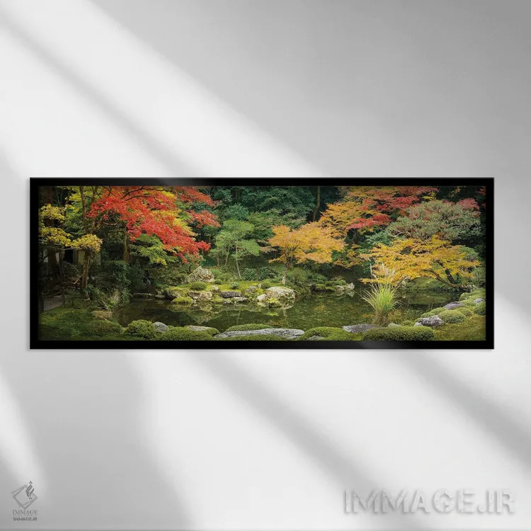تابلو Kyoto, Japan,نمای پانورامای یک باغ ژاپنی در فصل پاییز، کیوتو، ژاپن اثر یان بکه - نمای قابدار مشکی