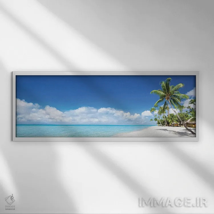 تابلو پانورامای ساحل گرمسیری در بورا بورا اثر یان بکه - نمای قابدار سفید