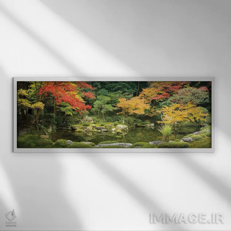 تابلو Kyoto, Japan,نمای پانورامای یک باغ ژاپنی در فصل پاییز، کیوتو، ژاپن اثر یان بکه - نمای قابدار سفید