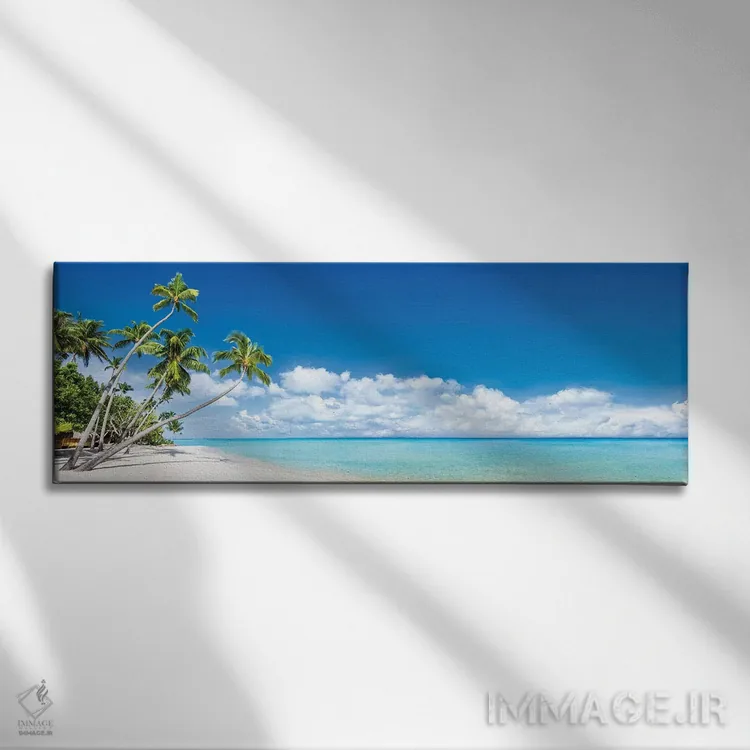 تابلو پانورامای ساحل با درختان نخل اثر یان بکه - نمای روبهرو روی دیوار