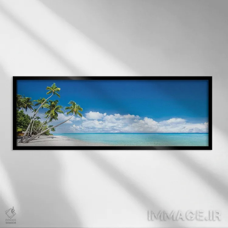 تابلو پانورامای ساحل با درختان نخل اثر یان بکه - نمای قابدار مشکی