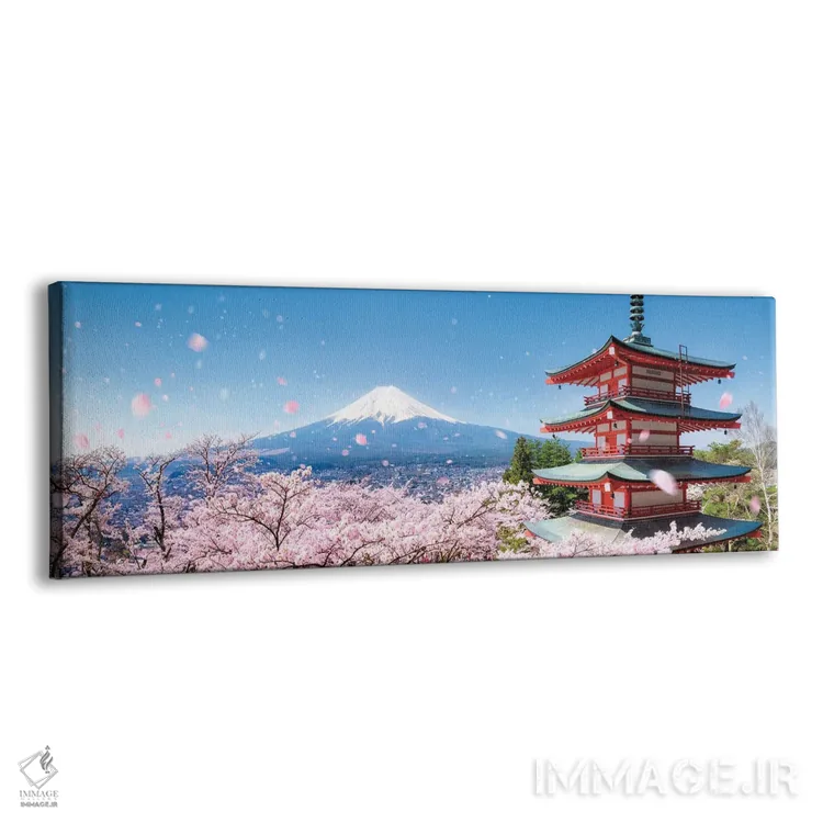 تابلو پاگودای چوریتو و کوه فوجی در فصل شکوفههای گیلاس اثر یان بکه - نمای پرسپکتیو محصول