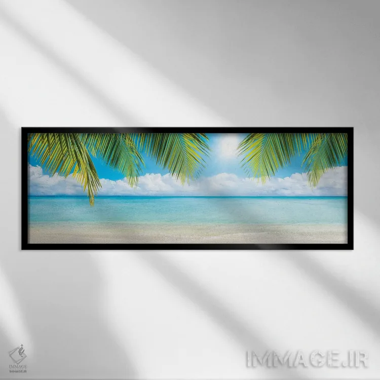 تابلو پانورامای ساحل با شاخههای نخل اثر یان بکه - نمای قابدار مشکی