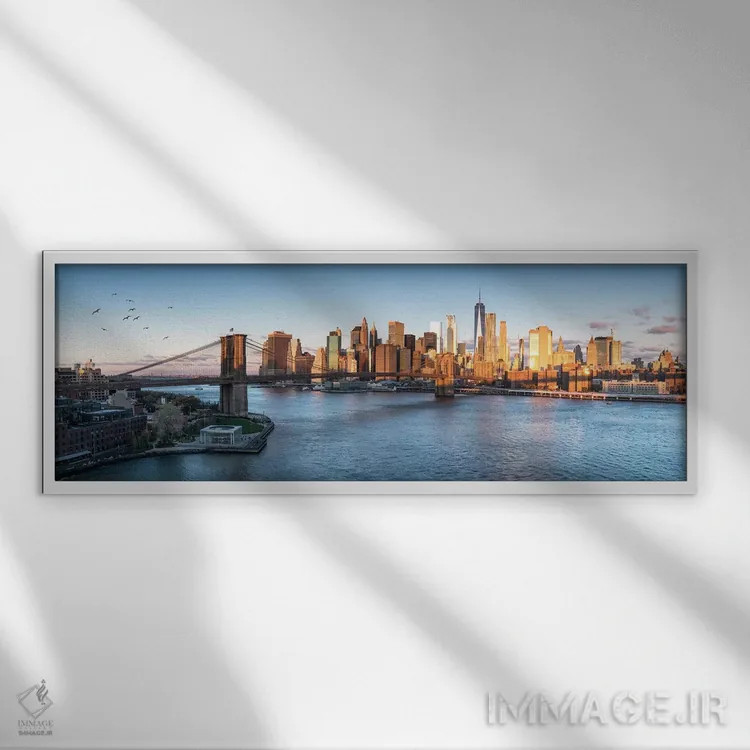 تابلو پل بروکلین و افق منهتن اثر یان بکه - نمای قابدار سفید