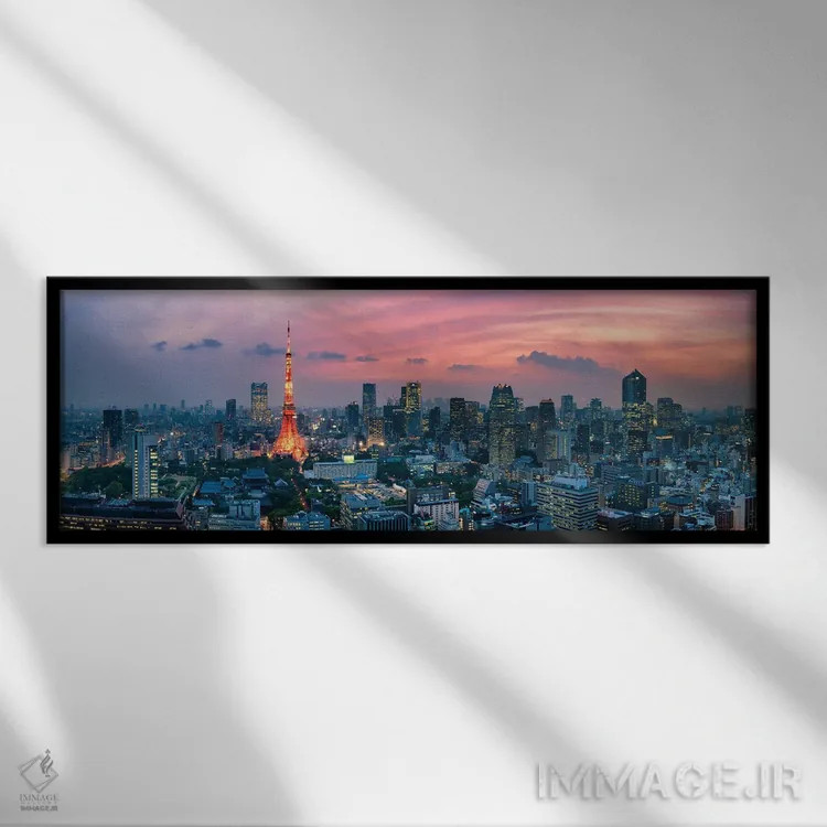 تابلو پانورامای افق توکیو همراه با منظره برج توکیو اثر یان بکه - نمای قابدار مشکی