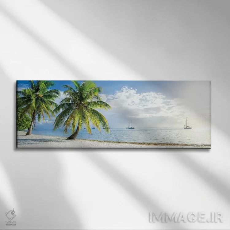 تابلو پانورامای ساحل در دریای جنوب روی جزیره بورا بورا اثر یان بکه - نمای روبهرو روی دیوار