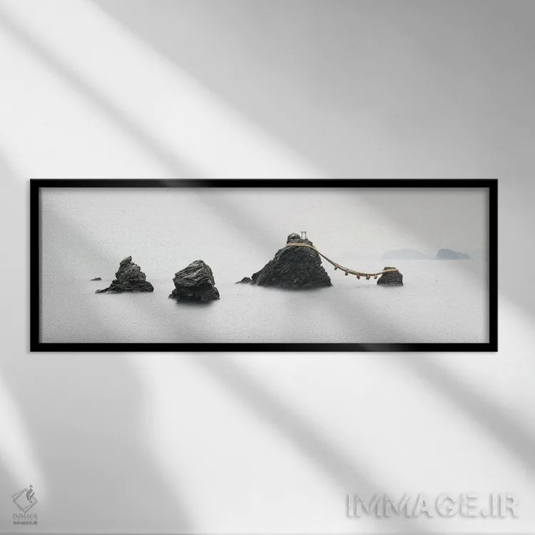 تابلو Mie Prefecture, Japan,پانورامای صخرههای میئوتو ایوا، استان میه، ژاپن اثر یان بکه - نمای قابدار مشکی