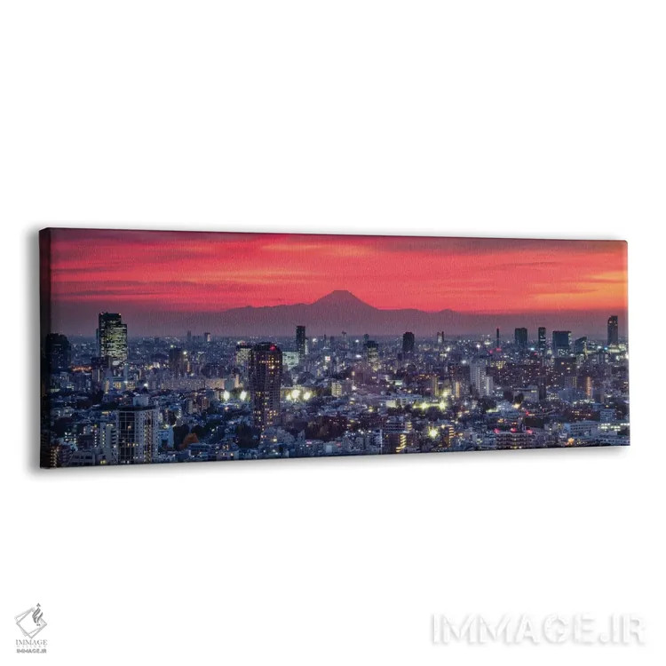 تابلو پانورامای افق توکیو هنگام غروب با منظره کوه فوجی اثر یان بکه - نمای پرسپکتیو محصول