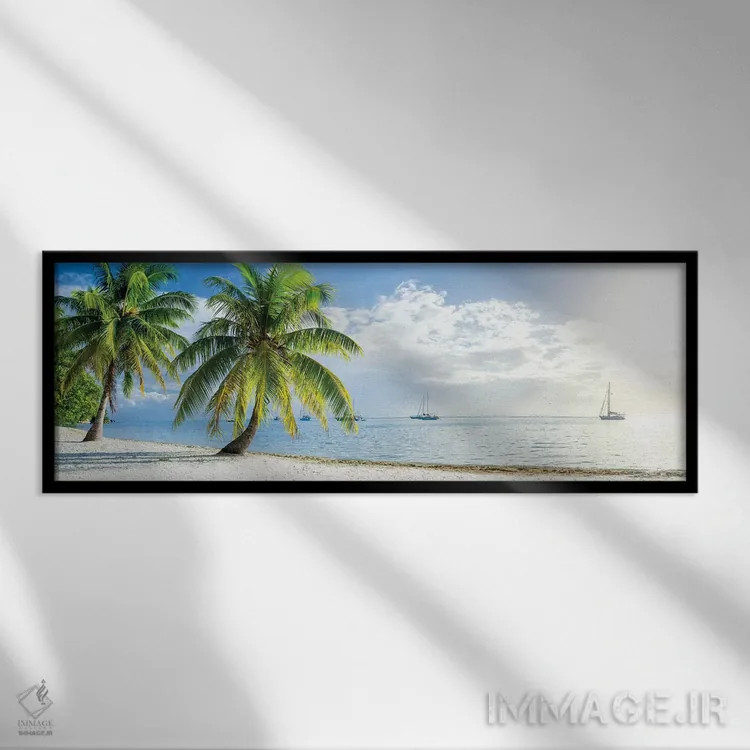 تابلو پانورامای ساحل در دریای جنوب روی جزیره بورا بورا اثر یان بکه - نمای قابدار مشکی