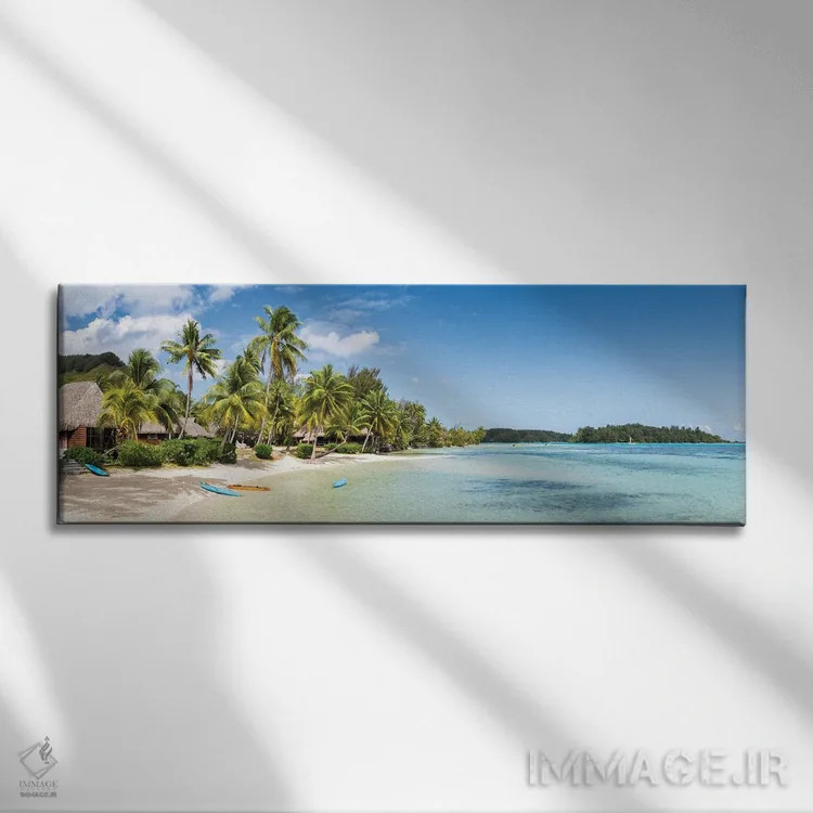 تابلو French Polynesia,پانورامای ساحل استوایی در جزیره مورئا، پلینزی فرانسه اثر یان بکه - نمای روبهرو روی دیوار
