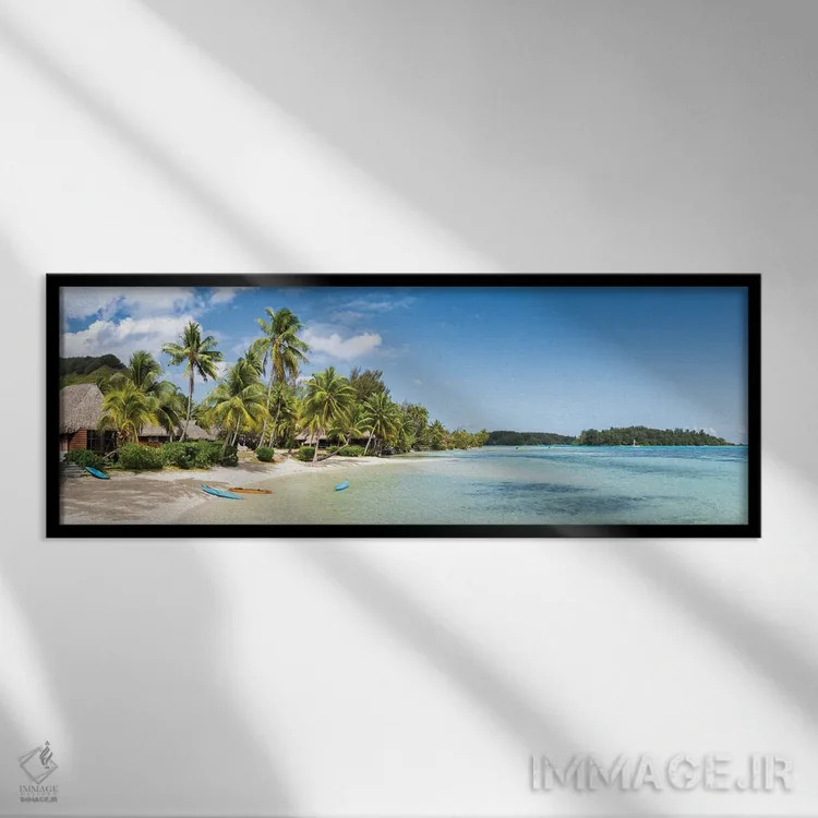 تابلو French Polynesia,پانورامای ساحل استوایی در جزیره مورئا، پلینزی فرانسه اثر یان بکه - نمای قابدار مشکی