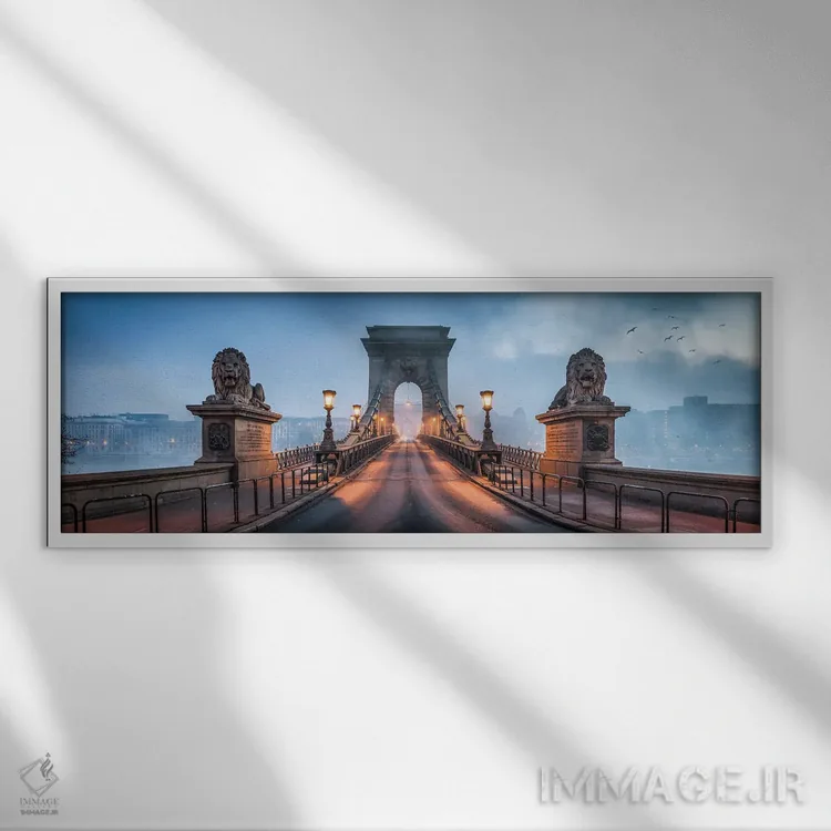 تابلو Hungary,پانورامای پل زنجیرهای سچنی در بوداپست، مجارستان اثر یان بکه - نمای قابدار سفید