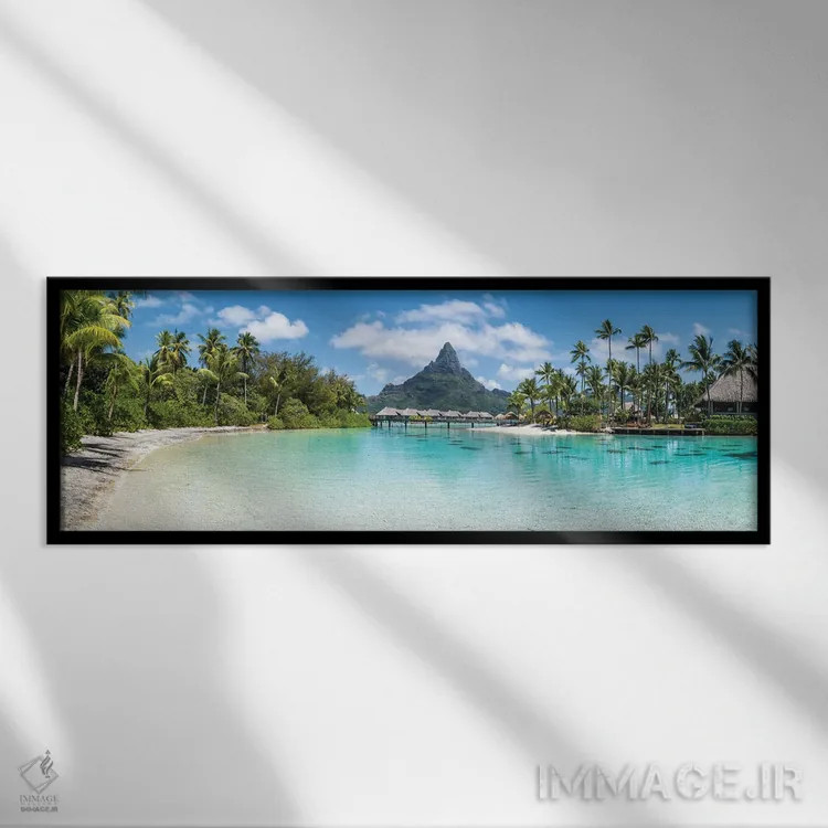 تابلو پانورامای بورا بورا با منظره کوه اوتِمانو اثر یان بکه - نمای قابدار مشکی