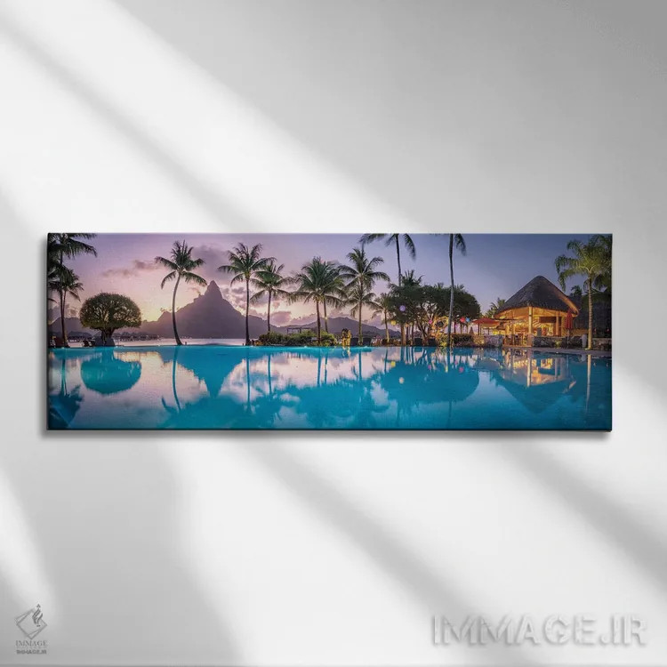 تابلو French Polynesia,منظره غروب کوه اوتِمانو در بورا بورا، پلینزی فرانسه اثر یان بکه - نمای روبهرو روی دیوار