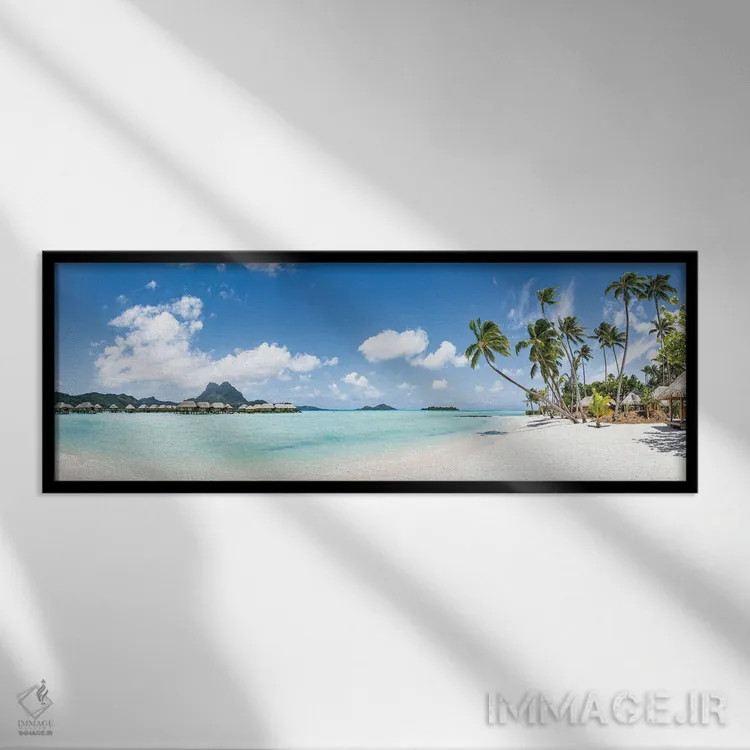 تابلو French Polynesia,پانورامای ساحل استوایی در بورا بورا، پلینزی فرانسه اثر یان بکه - نمای قابدار مشکی